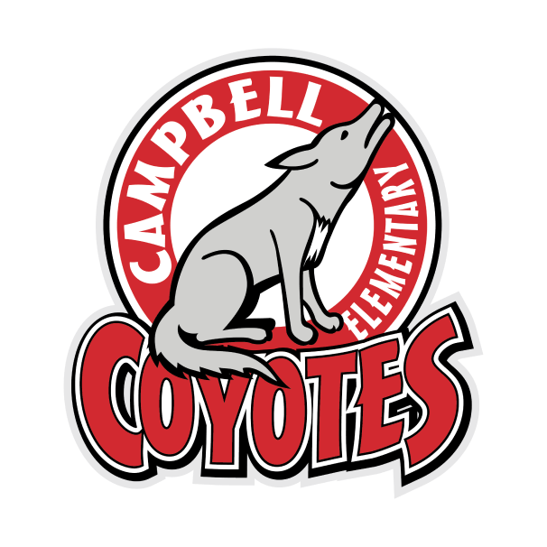 Campbell Elementary Logo showing a coyote howling on top of the word Coyotes